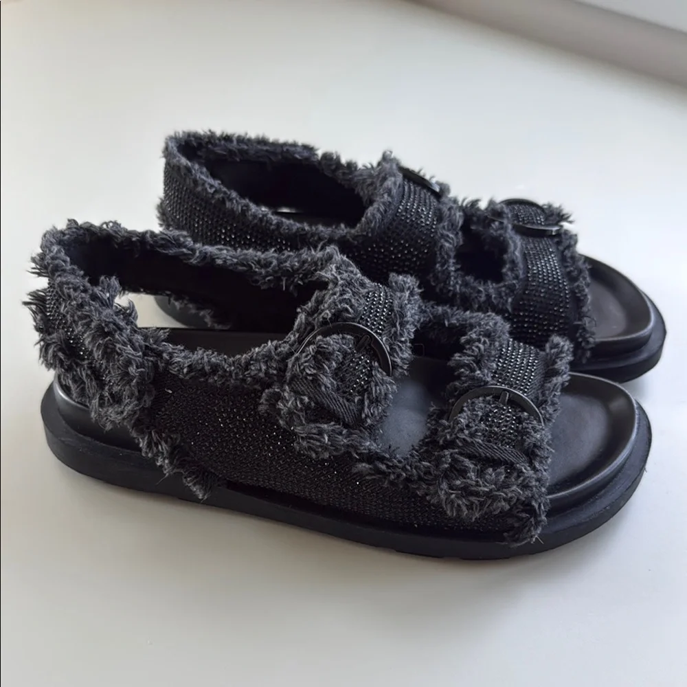 Zara Black Dad Sandals with Rhinestones – Size 39 - Picture 3 of 11